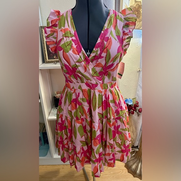 Floral Pink and Green Sleeveless Dress Size L - Picture 2 of 12